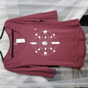 NWT Volcom Stone Geo Crystal Quarter-sleeve Tee SM Burgundy